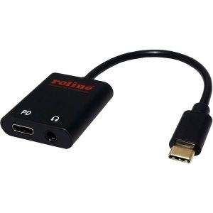 Adapter Roline, USB-C (M) na 3.5mm (Ž) + USB-C (Ž), crni