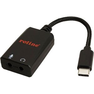 Adapter Roline, USB-C (M) na 2x3.5mm (Ž), crni