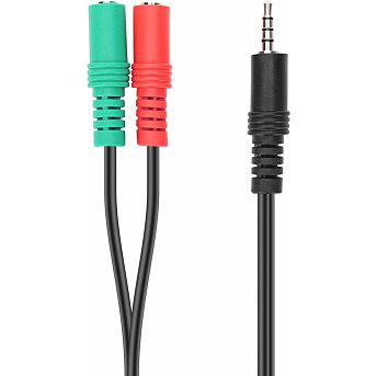 Adapter Speedlink Trax, 3.5mm 4 Pin (M) na 2x3.5mm 3 Pin (Ž), 0.23m, crni