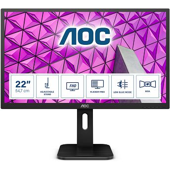 Monitor AOC 21.5" 22P1, MVA, VGA, HDMI, DP, 4xUSB 3.2, Zvučnici, Pivot, Full HD