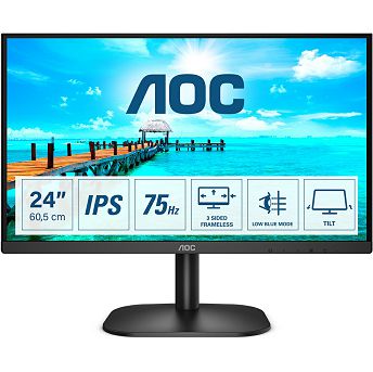 Monitor AOC 23.8" 24B2XDA, IPS, Adaptive-Sync 75Hz, VGA, DVI, HDMI, Full HD