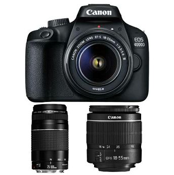 Digitalni fotoaparat Canon EOS 4000D, DSLR + EF-S 18-55mm + EF 75-300mm