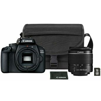 Digitalni fotoaparat Canon EOS 4000D, DSLR + EF-S 18-55mm III + torba SB130 + 16GB SD kartica