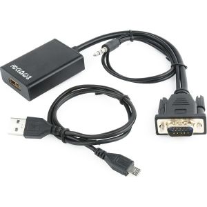 Kabel Gembird, VGA (M) na HDMI (Ž) + 3.5mm (M), 0.15m, crni