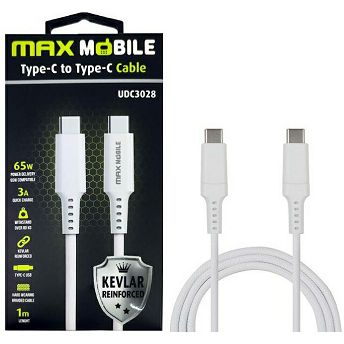 Kabel Max Mobile UDC3028, USB-C (M) na USB-C (M), 1.0m, bijeli