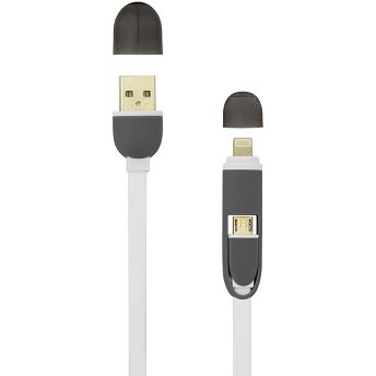 Kabel SBOX 2u1, USB-A (M) na Micro USB (M) + Lightning (M), 1.0m, bijeli