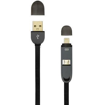 Kabel SBOX 2u1, USB-A (M) na Micro USB (M) + Lightning (M), 1.0m, crni
