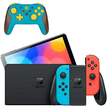 Konzola Nintendo Switch OLED, Neon Red and Blue + kontroler Steelplay Adventure Controller, plavo-žuti