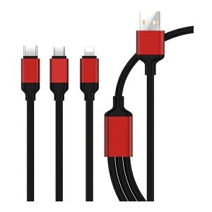 Kabel Max Mobile 3U1, USB-A (M) na Micro USB (M) + USB-C (M) + Lightning (M), 1.2m, crveni