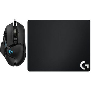 Miš Logitech G502 Hero, žičani, gaming, 25600DPI, HERO senzor, RGB, crni + Podloga Logitech G240, gaming, crna