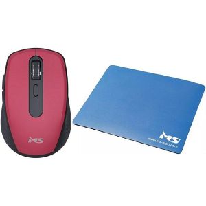 Miš MS Focus M316, bežični, crveni + podloga za miš MS, plava