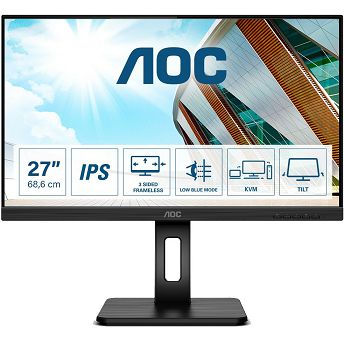 Monitor AOC 27" 27P2C, IPS, Adaptive-Sync 75Hz, HDMI, DP, 4xUSB 3.2, USB-C, Pivot, Zvučnici, Full HD