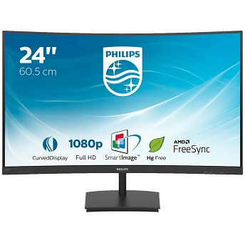 Monitor Philips 23.6" 241E1SC, VA, gaming, AMD FreeSync 75Hz, VGA, HDMI, Zakrivljeni 1500R, Full HD