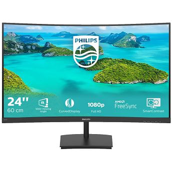 Monitor Philips 23.6" 241E1SCA, VA, gaming, AMD FreeSync 75Hz, VGA, HDMI, Zvučnici, Zakrivljeni 1500R, Full HD