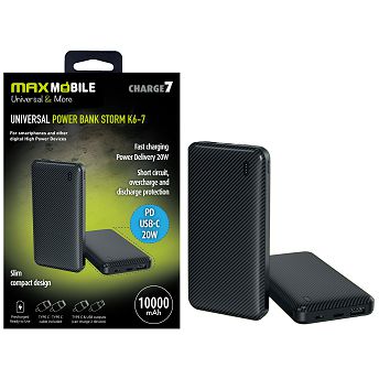 Power Bank Max Mobile Storm K6-7, 10000mAh, 20W, USB-A, USB-C, Micro USB, crni