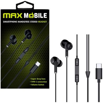 Slušalice Max Mobile WE08, žičane, mikrofon, in-ear, USB-C, crne