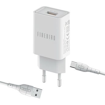 Strujni punjač Firebird by Adda CH-003-WH, 10W, USB-A, USB-A na USB-C kabel, 10W, bijeli