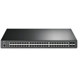 TP-Link JetStream 48-port Gigabit L2 Smart PoE+ preklopnik, 48×10/100/1000 RJ45 ports, 4×SFP Gigabit, 1×RJ45 console port, 1×microUSB, 1U 19