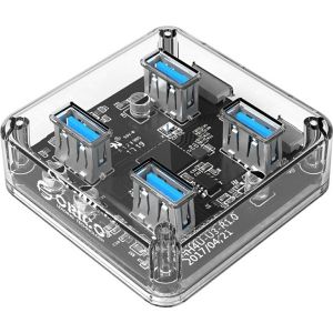 USB Hub Orico MH4U-U3-03-CR, 4xUSB-A 3.0, prozirni