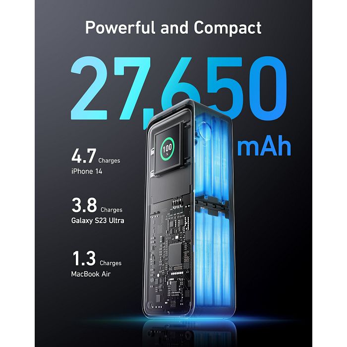 Power Bank Anker Prime, 27650mAh, 140W, USB-A, 2xUSB-C, crni