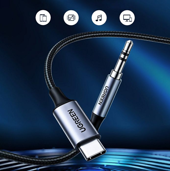 Kabel Ugreen, USB-C (M) na 3.5mm (M), 1.0m, crni