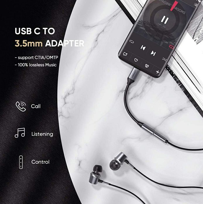 Adapter Ugreen, USB-C (M) na 3.5mm (Ž), crno-sivi