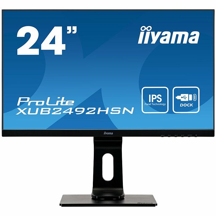 Monitor Iiyama 24" ProLite XUB2492HSN-B5, IPS, 75Hz, HDMI, DP, 2xUSB3.2, USB-C, RJ45, Zvučnici, Pivot, Full HD