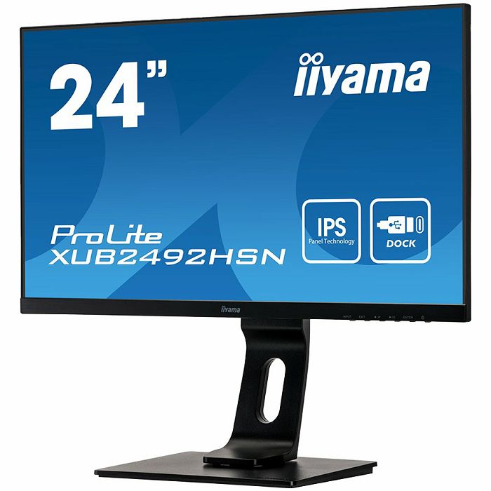 Monitor Iiyama 24" ProLite XUB2492HSN-B5, IPS, 75Hz, HDMI, DP, 2xUSB3.2, USB-C, RJ45, Zvučnici, Pivot, Full HD