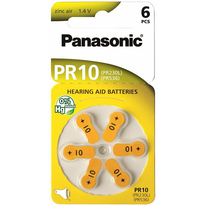 Baterije za slušni aparat Panasonic Zinc Air PR10, 6 komada, PR10L/6LB