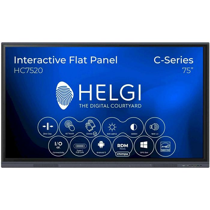 Interaktivni ekran Helgi HC7520M, 75" TouchScreen, UHD 4K, 3xHDMI, 1xVGA, Android, zvučnici