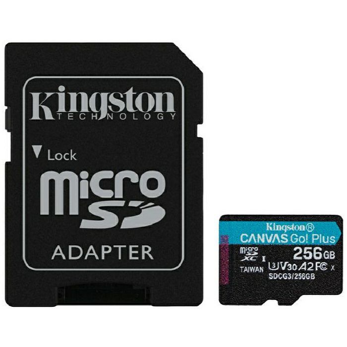 Memorijska kartica Kingston Canvas Go Plus, microSDHC, HC Class 10, 256GB + SD Adapter