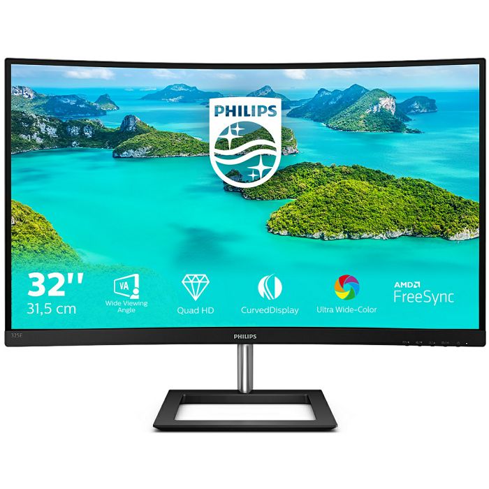 Monitor Philips 31.5" 325E1C/00, VA, gaming, AMD FreeSync 75Hz, VGA, HDMI, DP, Zakrivljeni 1500R, 2K