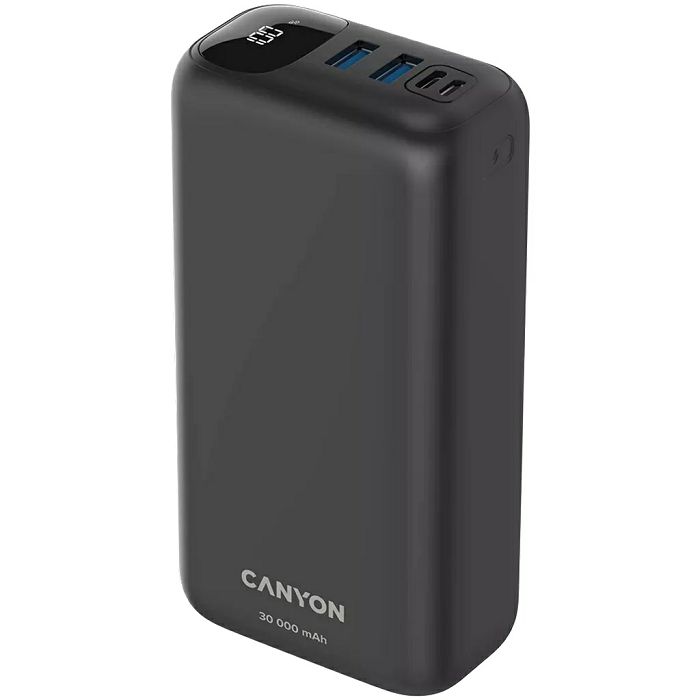 Power Bank Canyon PB-301, 30000mAh, 22.5W, 2xUSB-A, Micro USB, USB-C, crni