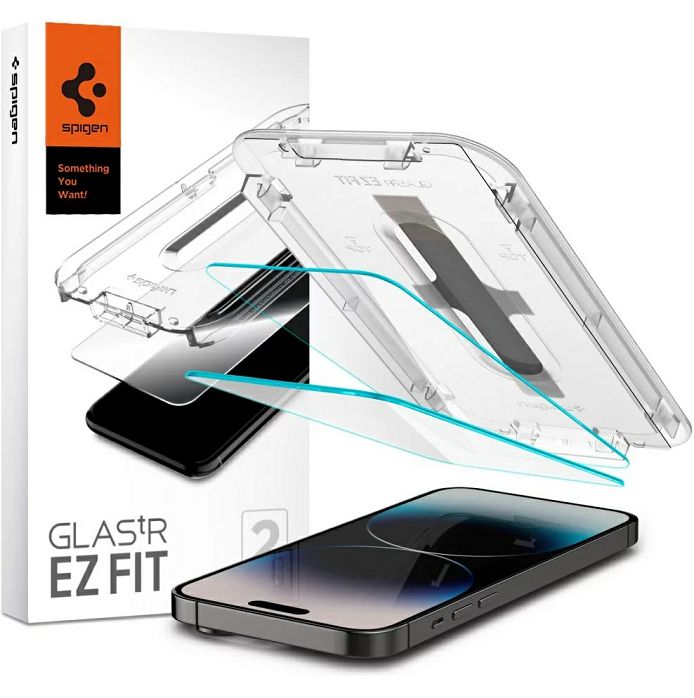 Zaštitno staklo za mobitel Spigen Glass tR EZ Fit, za Apple iPhone 14 Pro Max, 2 komada + okvir za instalaciju