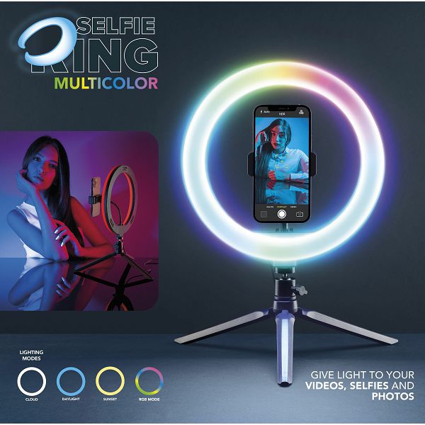 Stalak sa svjetlom Cellularline Selfie Ring Mini Multicolor, RGB
