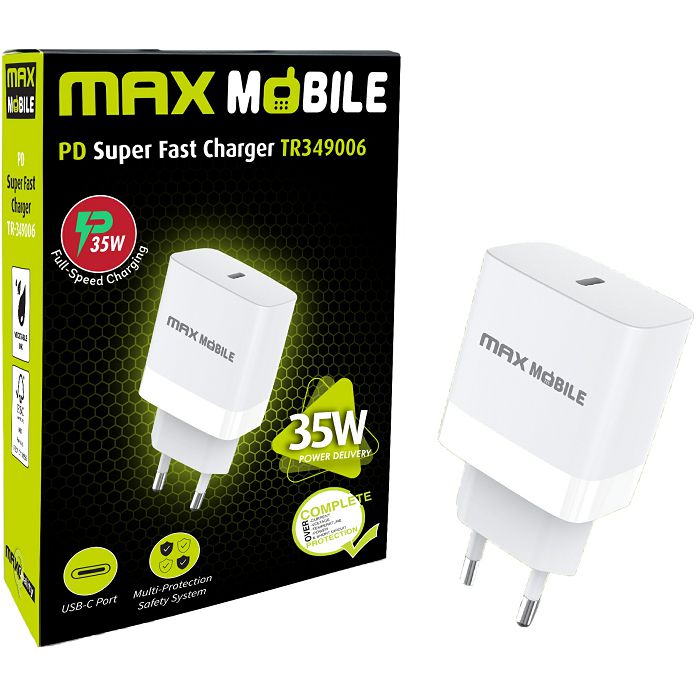 Strujni punjač Max Mobile TR349006, 35W PD Super Fast Charging, USB-C, bijeli